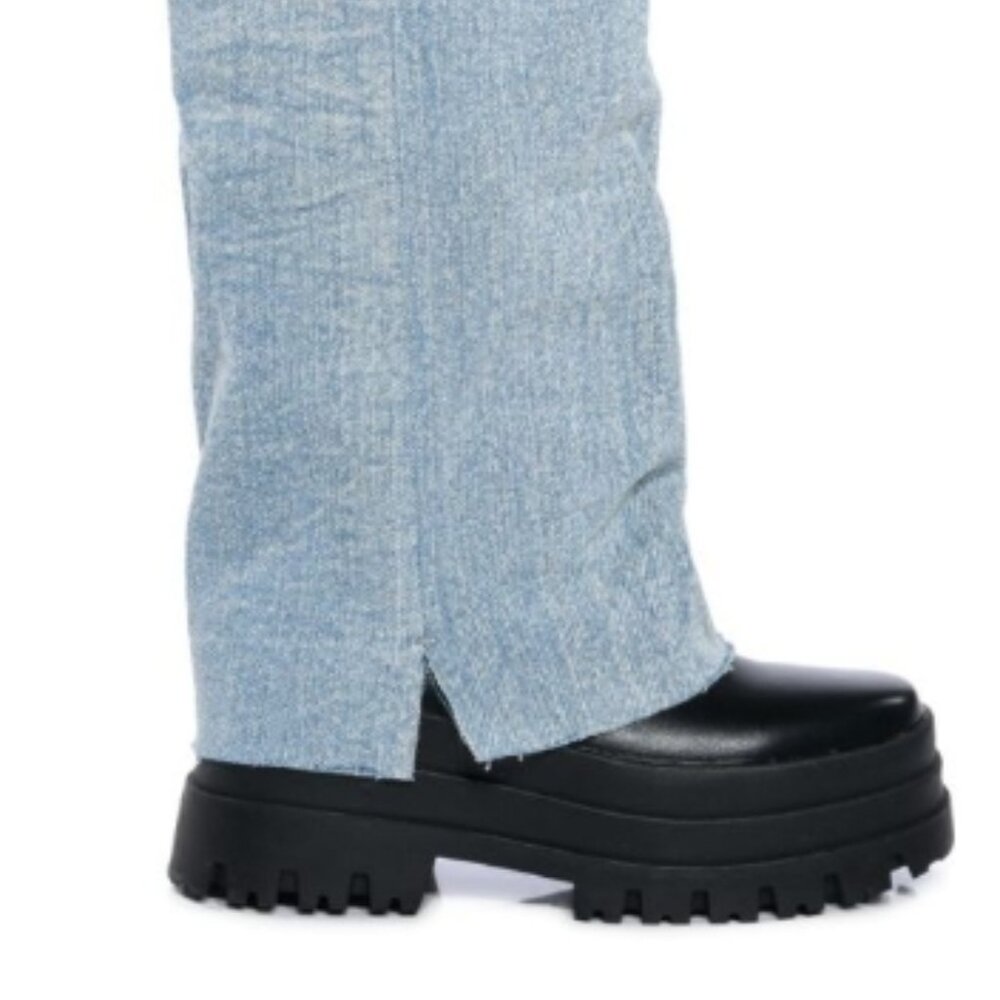 Azalea Wang Denim Cuff Platform Flat Boot